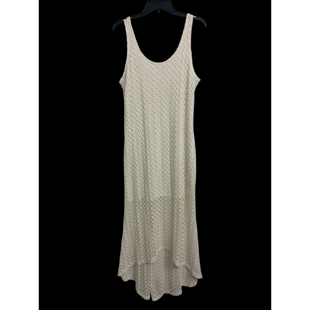 Crochet Woven High Low Boho Coastal Maxi Dress Cream XL